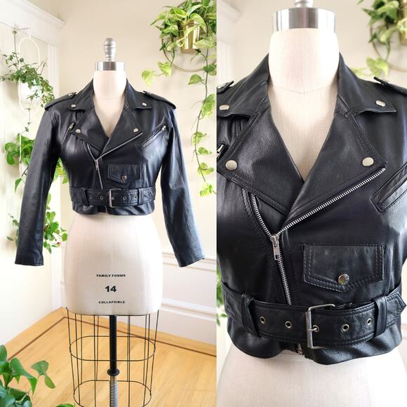 Vintage 1980s 1990s WILSONS LEATHER Jacket 80s 90s Black Moto Punk Cropped